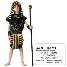 儿童埃及法老角色扮演服装套装，古埃及法老万圣节服装（男孩和女孩适用），金字塔主题派对装扮 - 彩色 - 查看 15