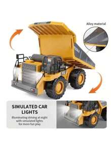 儿童遥控车玩具男孩遥控建筑挖掘机自卸车推土机电动车儿童玩具圣诞礼物 - 黃色 - 查看 12