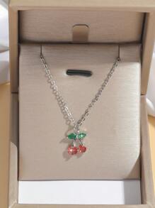 1 件可爱水果系列樱桃和西瓜吊坠不锈钢项链，适合女性日常佩戴、节日、约会、派对、礼物