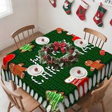 1pc Rectangular Tablecloth, Christmas Themed Tablecloth Collection With Reindeer, Gingerbread Man, Snowman And Other Patterns, Creates Holiday Atmosphere, Suitable For Daily Home, Living Room, Dining Room, Christmas-Themed Events
