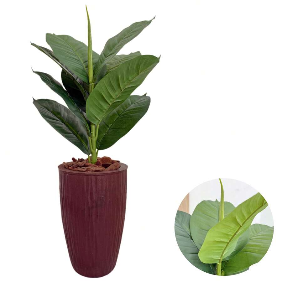 Artificial Ficus Lyrata With Wavy Cone Pot Home Garden - Rust Brown - View 1