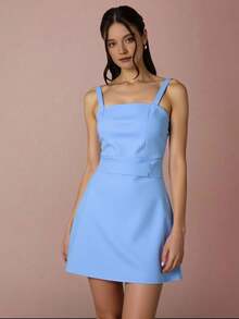 Liu Fashion Vestido Curto Com Alcas E Estampa De plantas Para Mulheres Com Bojo Forro Ziper Feminina - Azul - Visão 2