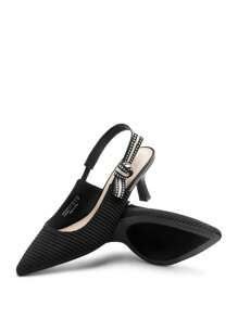 Women's Slingback Kitten Heel Pumps Pointed Toe Bow Elegant Sexy Wedding Dress Shoes