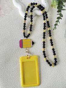 1 chiếc móc khóa hình mặt cười bằng gỗ phong cách Bohemia, dây đeo cổ dài, hạt gỗ có thể tháo rời, có ngăn đựng thẻ ID, bút chì acrylic trống, quà tặng cho giáo viên, quà tặng cho trường học, quà tặng cho xe hơi, bạn bè, chị em, ý tưởng quà tặng - Nhiều màu - Xem 8