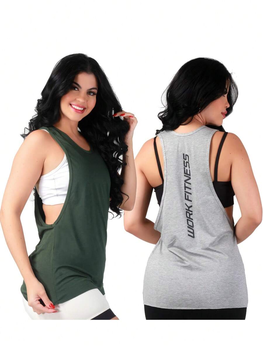 Work Fitness Kit 2 Women's Long Sleeve Tank Top Gym - 綠色和灰色 - 查看 1