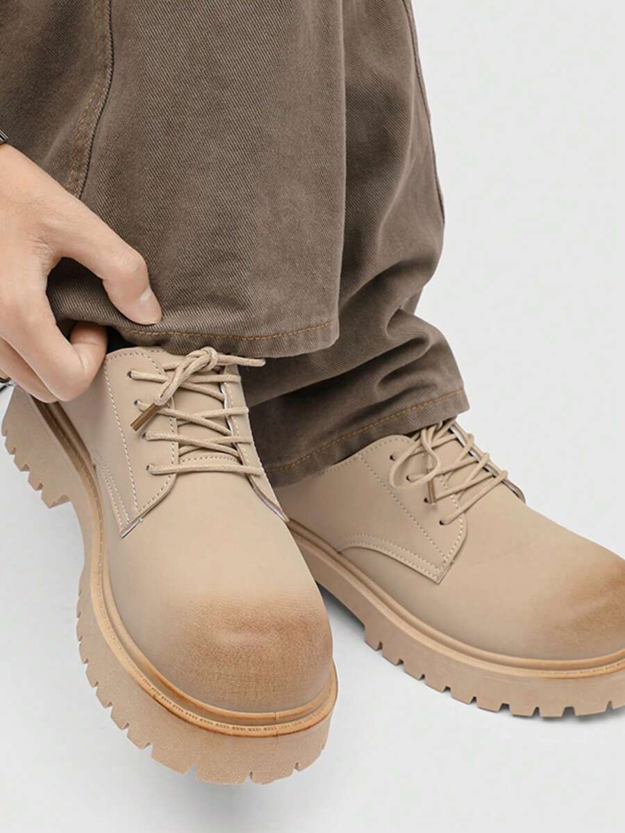 Modische Herrenschuhe, rutschfeste und strapazierfähige Lederschuhe, Lässig & Formelle Schuhe, beliebte Oxfords mit dicker Sohle - D77 Khaki - Übersicht 1