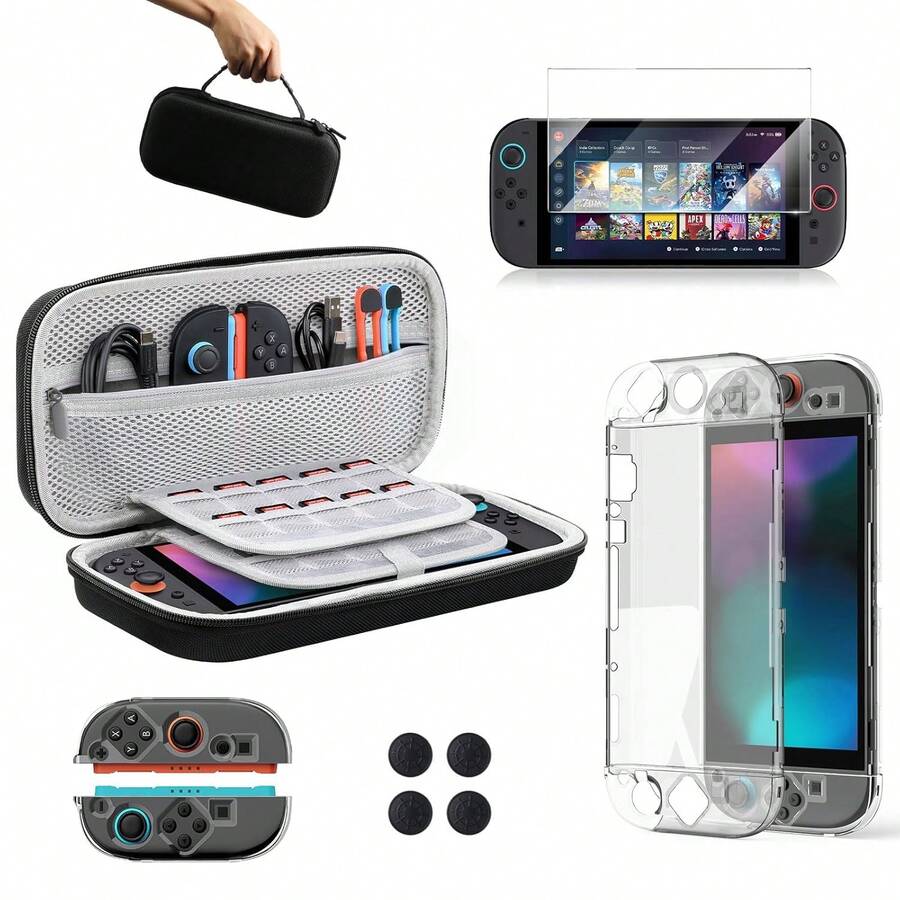 Accessories Bundle For Nintendo Switch 2 (2025), Gift Kit With Carrying Case, Dockable Protective Cover, HD Screen Protector, Silicone Anti-Slip Joy-Con Skins & More For Switch New Gen 2025 - màu đen - Xem 1