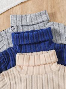 Conjunto de sudadera de cuello alto acanalado con textura de cepillado y diseño de patchwork de colores contrastantes para niño - Multicolor - Ver 5