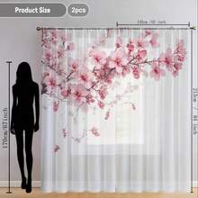 2 tấm rèm voan Sakura - Họa tiết hoa hồng, thiết kế kiểu túi luồn thanh treo, chất liệu polyester nhẹ, trang trí lãng mạn cho phòng khách và phòng ngủ, dễ bảo quản, có thể giặt, rèm trang trí | Chất vải mềm mịn - Nhiều màu - Xem 10