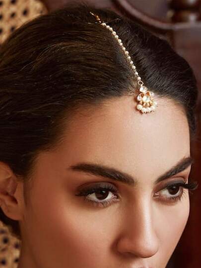 1pc Fashionable Faux Pearl Head Chain, Exotic Style Rhinestone Inlaid Bridal Hair Clip, Elegant Hair Accessory For Women, Headpiece, Head Jewelry, Hair Vine Chain, Bobby Pins, Wedding, Hair Accessories, Bride To Be