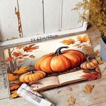 1 pieza Felpudo festivo con estampado de calabaza creativa de Acción de Gracias, hojas caídas y libros, de material suave antideslizante y absorbente lavable, para decorar la entrada del hogar durante las fiestas, adecuado para sala de estar, dormitorio, cocina, lavandería y baño