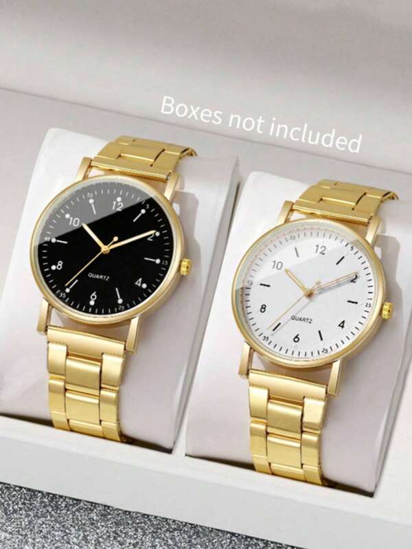 2 pièces Ensemble de montres à quartz numériques minimalistes de mode décontractée avec bracelet en acier pour femmes, pour un port quotidien ou en cadeau de vacances, peut être utilisé comme cadeau, boîte non incluse