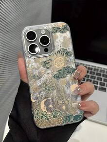 Ancient Mysterious Sun Pattern High-End Silver Feather Silk Texture Luxury Mobile Phone Case Suitable For Phone 16 15 14 13 12 11 Pro Max 16PRO X XS XS Max Shockproof Cover - 多色 - 查看 3