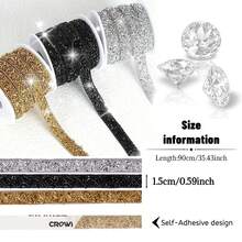 Golden Rhinestone Seed Beads Ribbon Glitter Crystal Rhinestone Strips Tape Clothing Decoration Glass Decoration Rhinestone Car Wedding Birthday Decoration Crafts - Multicolor - View 3