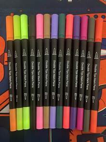 Set da 120 colori di pennarelli con punta doppia da 16 cm, per il ritorno a scuola, articoli per la pittura ceramica, punta fine e a pennello, con punte morbide, adatti per scuola, pittura ceramica, disegno, scrittura, journaling, assortimento casuale