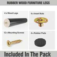 4 Stücke natürliche Holz-Verjüngungsfüße mit M8 Gewindestange - bieten stabile und dauerhafte Unterstützung für TV-Schränke, Couchtische und Sofas - DIY Möbelfüße, Möbelfüße | Natürliche Holzoberfläche | Gewindestangen-Design, Möbel Holzbeine Schwarz - Schwarz - Übersicht 3
