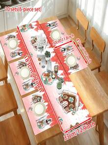 1/5/7/60pcs Pink Series Christmas Placemat/Table Runner Set, Gingerbread Man, Wish Bottle, House Pattern Table Runner, Winter Kitchen Table Decoration, Suitable For Family Gatherings, Holiday Gatherings, Kitchen Dining Rooms, Table Decoration.