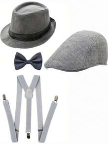 D EXCEED 4/5/6 pièces Accessoires de costume Gatsby des années 1920 pour hommes, tenue de gangster Peaky des années 1920, accessoires de costume Cosplay avec chapeau des années 1920, bretelles, nœud papillon, accessoires de cigare
