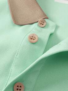 Men Summer Outfits - The British Style Is Here! Contrasting Color Polo Shirt With "ENGLAND" Letters And Embroidered Union Jack, The Display-Style Presentation Fully Showcases The Product, Creating A High-End Outfit. - Green - View 3