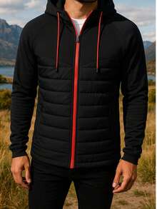 Chamarras Acolchadas para Hombre con Capucha – Estilo Bicolor y Moderno - Negro - Ver 7