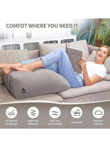 HALMAN 1 pieza Cojín de soporte inflable para alivio de piernas y rodillas, Almohada elevadora de piernas, Almohada en cuña que eleva suavemente las piernas para relajar los músculos y aliviar la hinchazón, Almohada en cuña inflable para dormir, Almohada portátil para piernas, Accesorios esenciales para ejercicio, campamento, vacaciones, accesorios de viaje, máscara para dormir, máscara para los ojos - Gris Claro - Ver 5