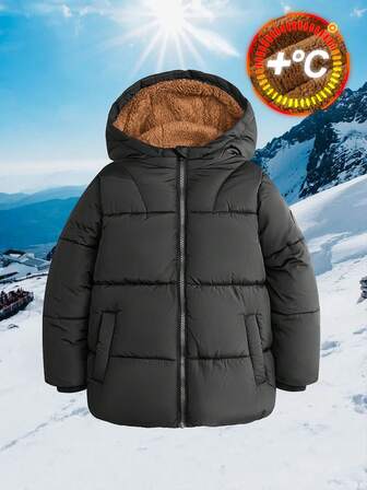 SOLOCOTE Young Boy Thick Long Sleeve Zip Front Pocket Padded Coat Coat, Thermal Lined For Autumn/Winter, Suitable For Snowy Outdoor, Christmas Gift