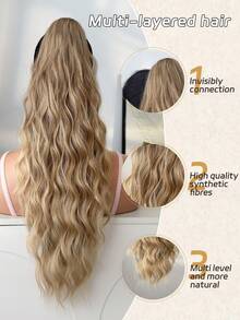 Claw Ponytail Extension Ombre Silver Brown Blonde 24 Inch Long Water Wave Hair Heat-Resistant Fiber Synthetic Ponytail Suitable For Daily Use By Women And Girls At Parties