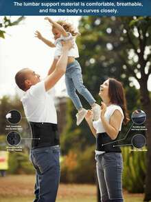 可调节腰部支撑带，缓解下背部疼痛 - 为椎间盘突出和重物搬运提供腰部支撑 - 透气设计，男女通用 - 黑色 - 查看 7