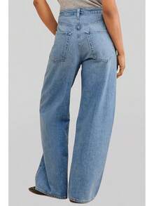 PLNOTME Womens Baggy Wide Leg Jeans Boyfriend Drawstring High Waisted Mom Pants With Pockets