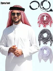2Pcs/Set-Middle East Arab Dubai Saudi Jacquard Wave Pattern Large Size Men's Headband Headband, Hair Band Headband, Desert Headband, Dubai Arab Outdoor Square Scarf Men's Scarf Windproof Wrap Headband Square Scarf Headband!