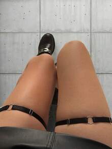 2件装女士可调节黑色涤纶弹力吊袜带，朋克风大腿吊带袜腿带 - 黑色 - 查看 7