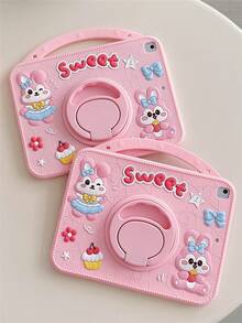 حافظة واقية من السيليكون بتصميم أرنب وردي قابلة للدوران 360 درجة مقاومة للصدمات