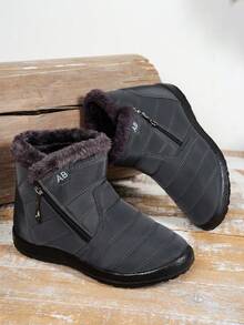 Women's Fashion Boots, Solid Color Casual Business Outdoor Street Fabric Side Zipper Outdoor Comfortable Anti-Slip Warm Snow Boots, Winter