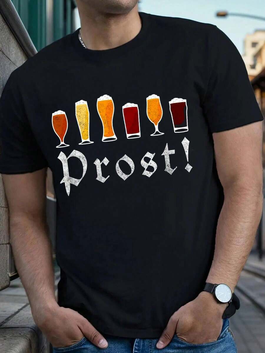 Oktoberfest Prost Celebrate Diversity Beer T-Shirt, Casual Crew Neck Short Sleeved Summer T-Shirt, Men'S Top - Black - View 1
