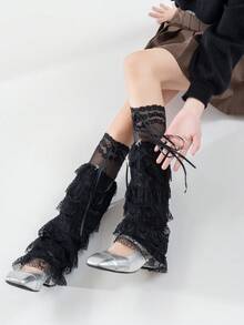 1双女士春夏Y2K风格纯色可爱学生洛丽塔公主白色蕾丝边网眼腿套圣诞礼物 - 均碼 - 查看 14