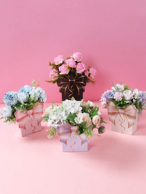 12Pcs Bow Paper Flower Boxes,Bownkot Bouquet Holders Including Pink,Purple,White And Black Style,Vase Decorations,Floral Boxes,Wedding Supplies,Bow Party Table Centerpieces,Bridal Shower Favors,Babyshower Decor,Princess Party Favors,Pink Birthday Decorations,Pink Bow Decor,Holiday Party Supplies,Anniversaries Flower Decorations,Tabletop Decor