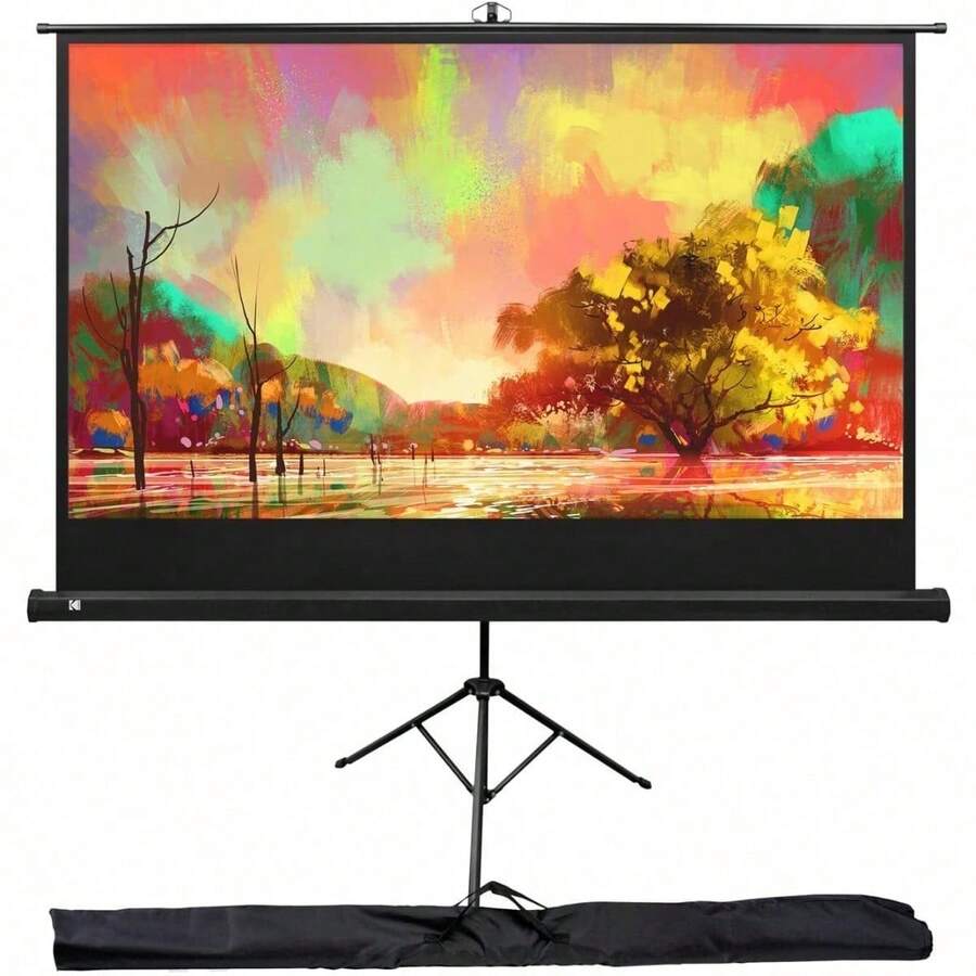 60" Portable Projector Screen With Stand & Lightweight Carry Bag, 16:9 HD Format, 1.1 Gain Anti-Glare Surface, 160° Wide Viewing Angle, Wrinkle-Resistant, Quick Setup, Foldable Tripod, For Home Theater, Outdoor Movies, Presentations, Gaming, Camping