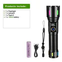 PAWEINUO High Power LED Flashlight, 500000 Lumens Rechargeable LED Torch Light, Powerful Outdoor Tactical Lantern, Telescopic Zoom Long Range Flash Light, For Camping Fishing Hiking Emergency - Black - View 13