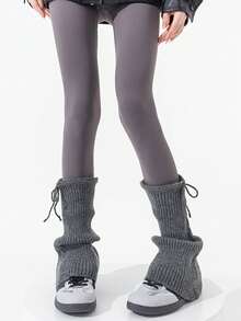 1 双女士秋冬加厚保暖腿套，带蝴蝶结，灰色针织腿套，舒适保暖 - 彩色 - 查看 17