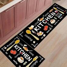 1/3 piezas Juego de alfombras de cocina, alfombra de poliéster tejida antideslizante, lavable a máquina, alfombra rectangular ligera con diseño de comida y vajilla, adecuada para dormitorio, sala de estar, comedor, cocina, baño
