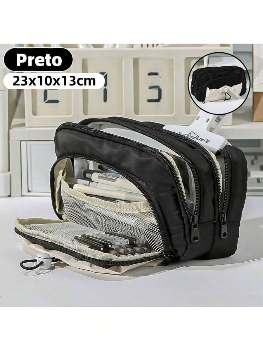 Bolsa Estudantil De Alta Capacidade Multifuncional Para Papelaria Nova Lápis Yoble.Loja - Preto - Visão 1