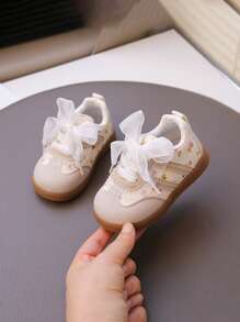 1 Pair Cute Floral Lace Autumn Shoes For Toddlers Aged 1-3 Years, Girls Sports Shoes, Princess Walking Shoes