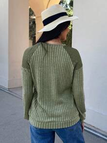 EMERY ROSE 对比色蕾丝插肩袖运动衫 - 綠色 - 查看 5