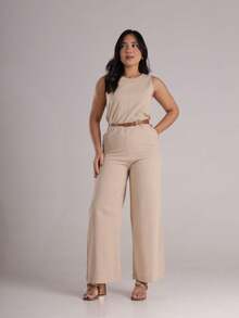 Macacão Feminino Longo Em Linho Bolsos e Zíper Moda Elegante Simples Casual Elegante Linho Pantalona Macacão Diário Viagem Festa de aniversário Feriado