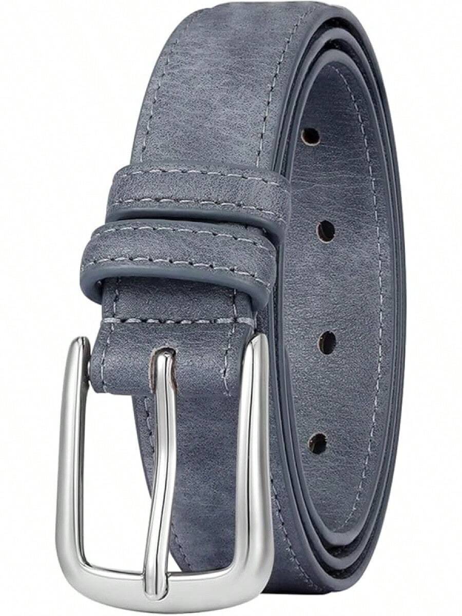 Multicolored Leather Waist Belt With Pin Buckle For Jeans - Vintage Blue - View 1