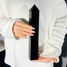 1 pieza Torre grande de obsidiana negra natural - Pilar hexagonal grande para decoración del hogar, meditación y espiritualidad, con acabado brillante pulido, idea de regalo de cumpleaños única