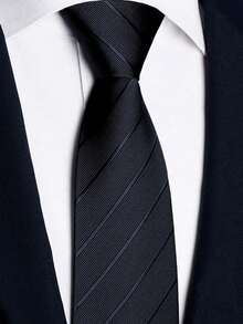 1 pieza Corbata de negocios para hombres, ancho de 8 cm, hecha a mano, corbata formal profesional a rayas, de poliéster jacquard - Negro puro - Ver 3