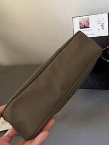 Bolso de hombro casual de nailon con correa ajustable, de unicolor, cierre de cremallera, forro de poliéster, ligero y versátil para uso diario - Verde - Ver 5