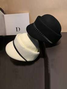 1pc Women's Solid Color Autumn Striped Decorative Beret Hat, Elegant Retro Streetwear Versatile High-End Fashion Charming Petite Stylish Vintage Streetstyle Suitable For Autumn Outings, Parties, Dates, Commuting, Photography Autumn Accessories - Multicolor - View 3