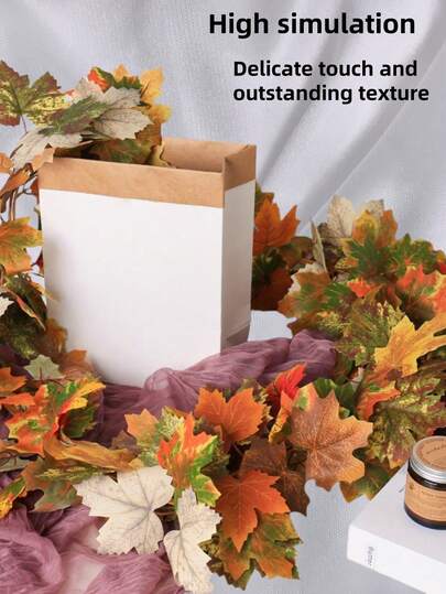 2 piezas Decoración colgante de otoño Hojas de arce artificiales, Follaje artificial de Halloween, Decoración de Festival de Cosecha, Hojas de arce falsas